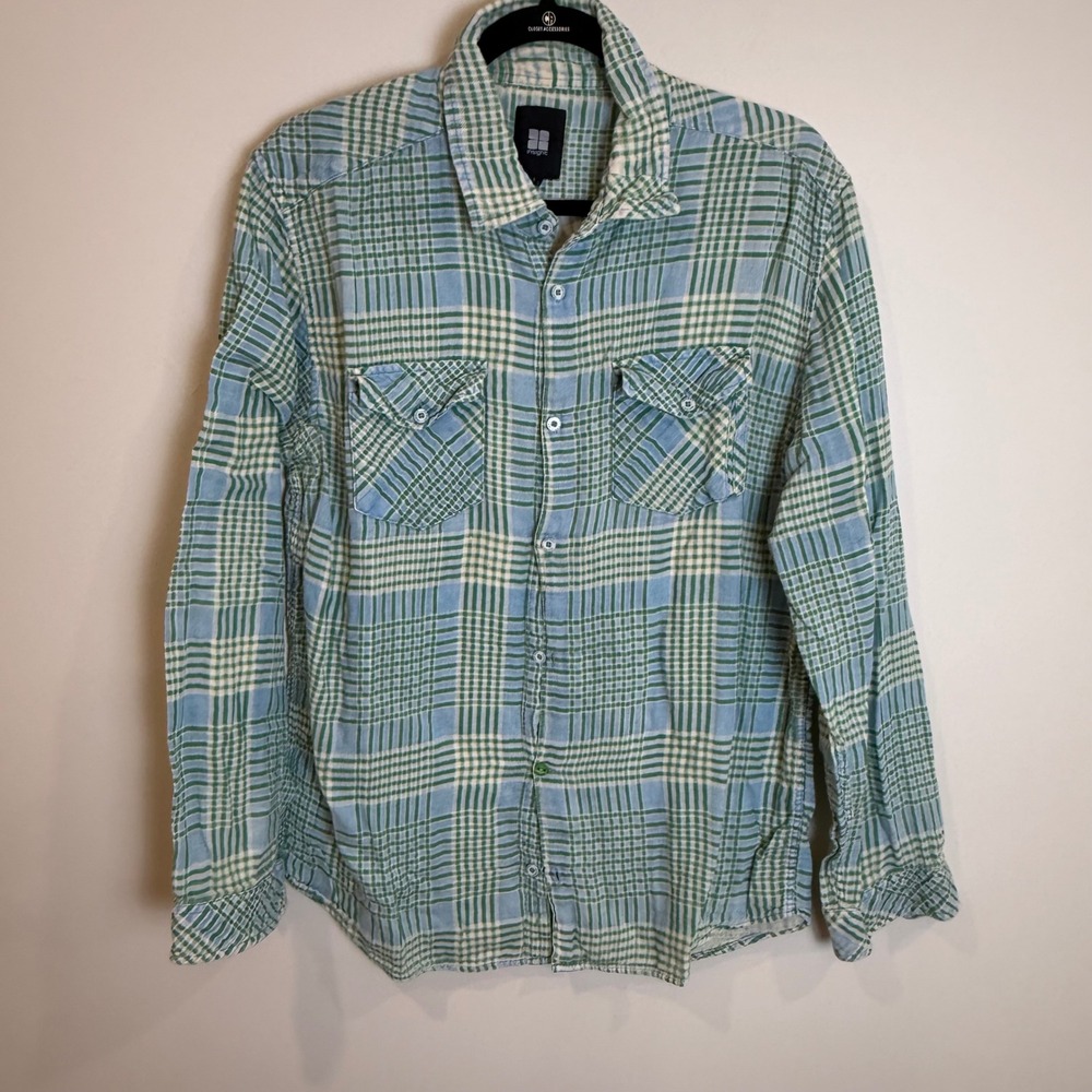 Insight Plaid Button Up Shirt Long Sleeve Mens Size L Blue Green Casual